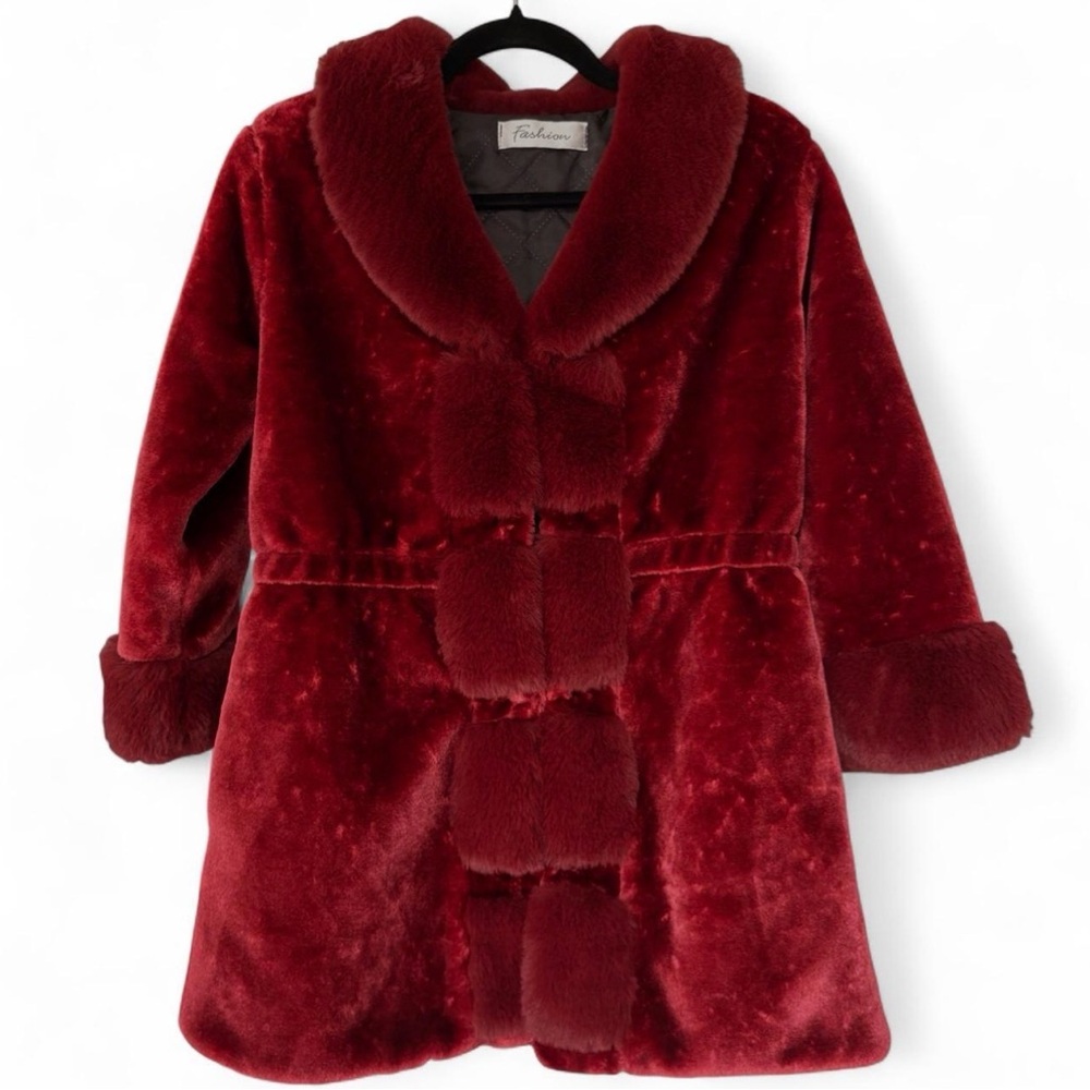 Luxurious Red Faux Fur Coat